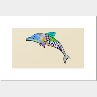 Cute Dolphin Design with Ornaments Posters and Art